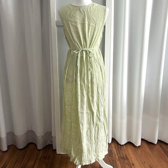 Vintage Karavan Sage Green Floral Embroidered Belted Sleeveless Maxi Dress sz L - Picture 4 of 5